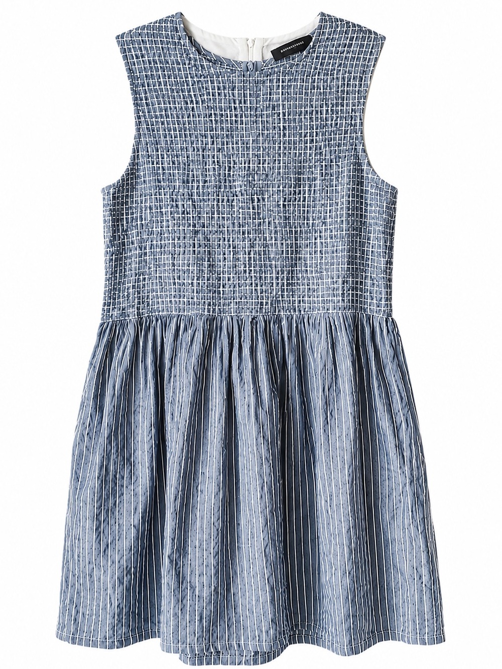 French Connection Chambray & White Striped Pocket Dress Sleeveless Size US 8